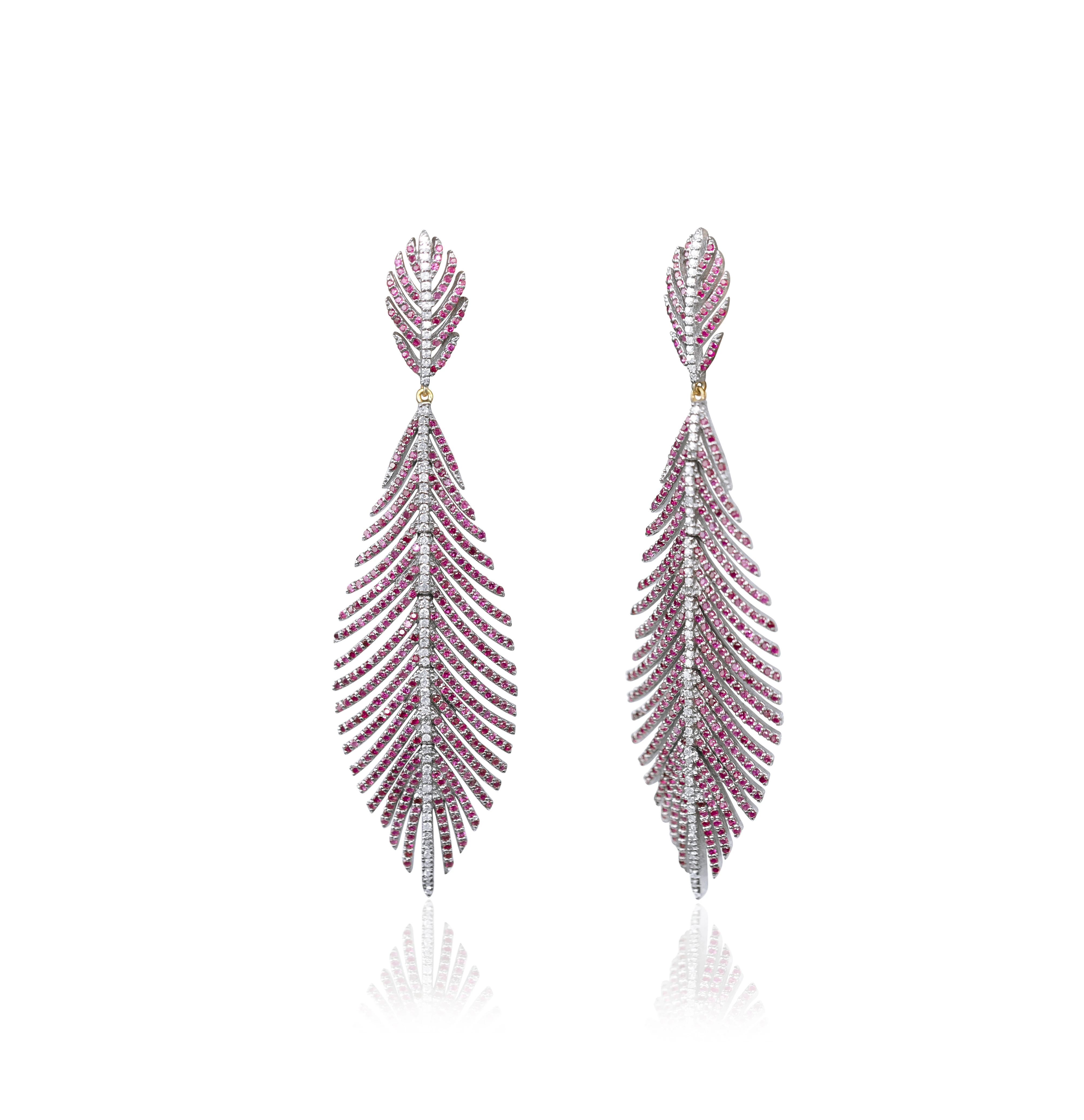 High Quality Unique 925 Silver Victorian Long Ruby Diamond Leaf Stud Earrings For Women At Good Price