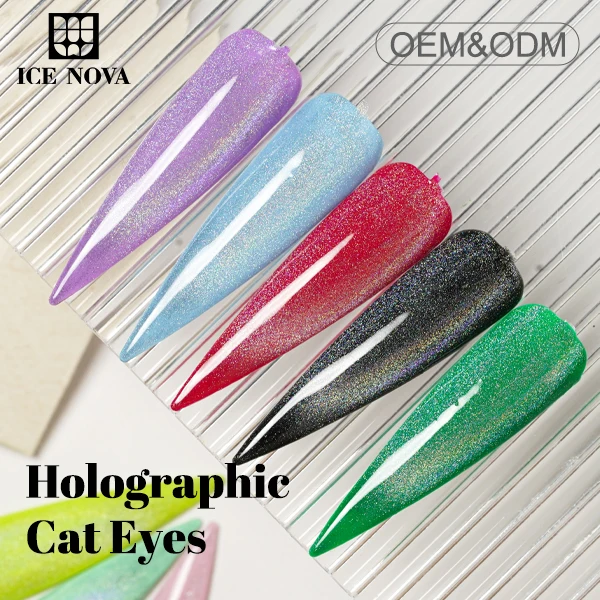 ICE NOVA 20 Colors Holographic Cat-Eye Gel Polish High Quality Hema Free And Vegan Gel OEM Gel Nail 20 ml With Unique Color Book