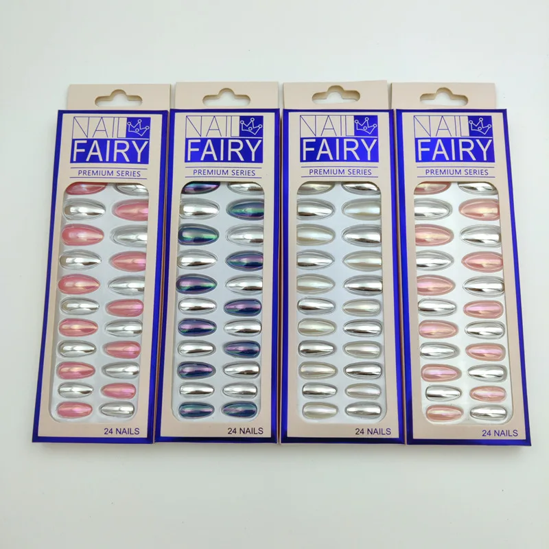 Manufacturers wholesale solid color fake nail color mixed color glossy press removable reusable false nails 24pcs/box