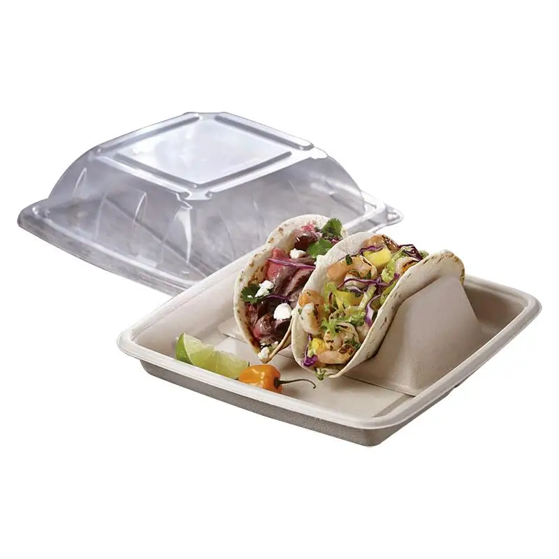 100% Biodegradable Disposable Taco Holder Eco Friendly Bagasse Sugarcane Plate for Packing Taco