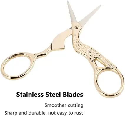 Gold Plated Stork Shaped Embroidery Scissors Stainless Steel Sewing Scissors with Sharp Crane Design Tip Scissors