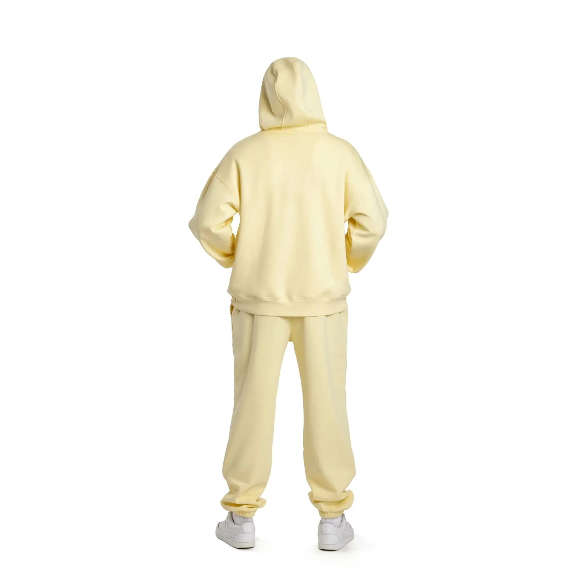 60% Cotton 40% Polyester Mens Premium Fleece Relaxed Sweatsuit Set in Banana Yellow with Pockets and Soft Brushed Inside