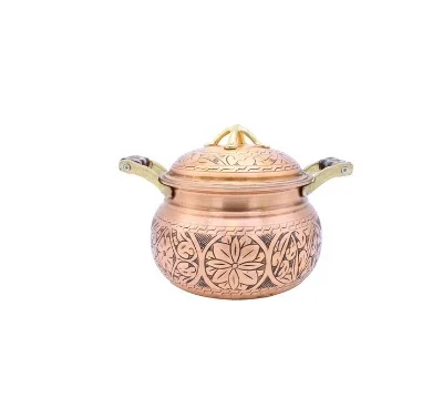 High Quality Hammered Copper Casseroles With Lid Metal Food Warmer & Server For Metal Hotpot For Food Serving Kitchen From India