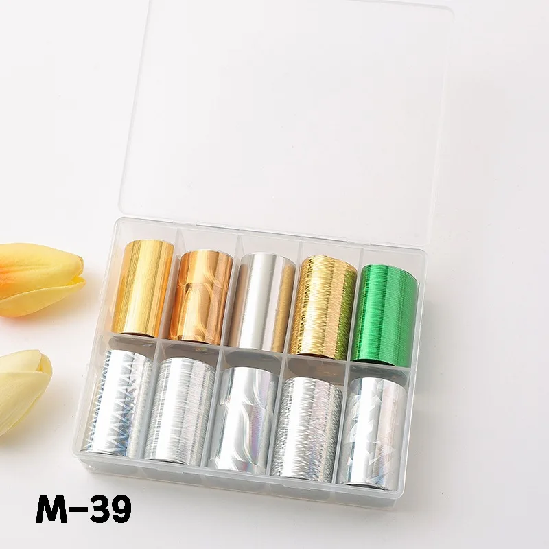 designer logo nail foil transfer plastic nail art glue decals 10 rolls nail art transfer paper foil kit
