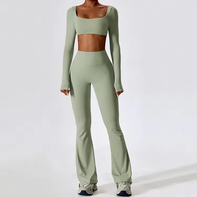 Long sleeve active wear custom fitness apparel custom logo women sport gym fitness sets 2 piece sexy gym fitness yoga set