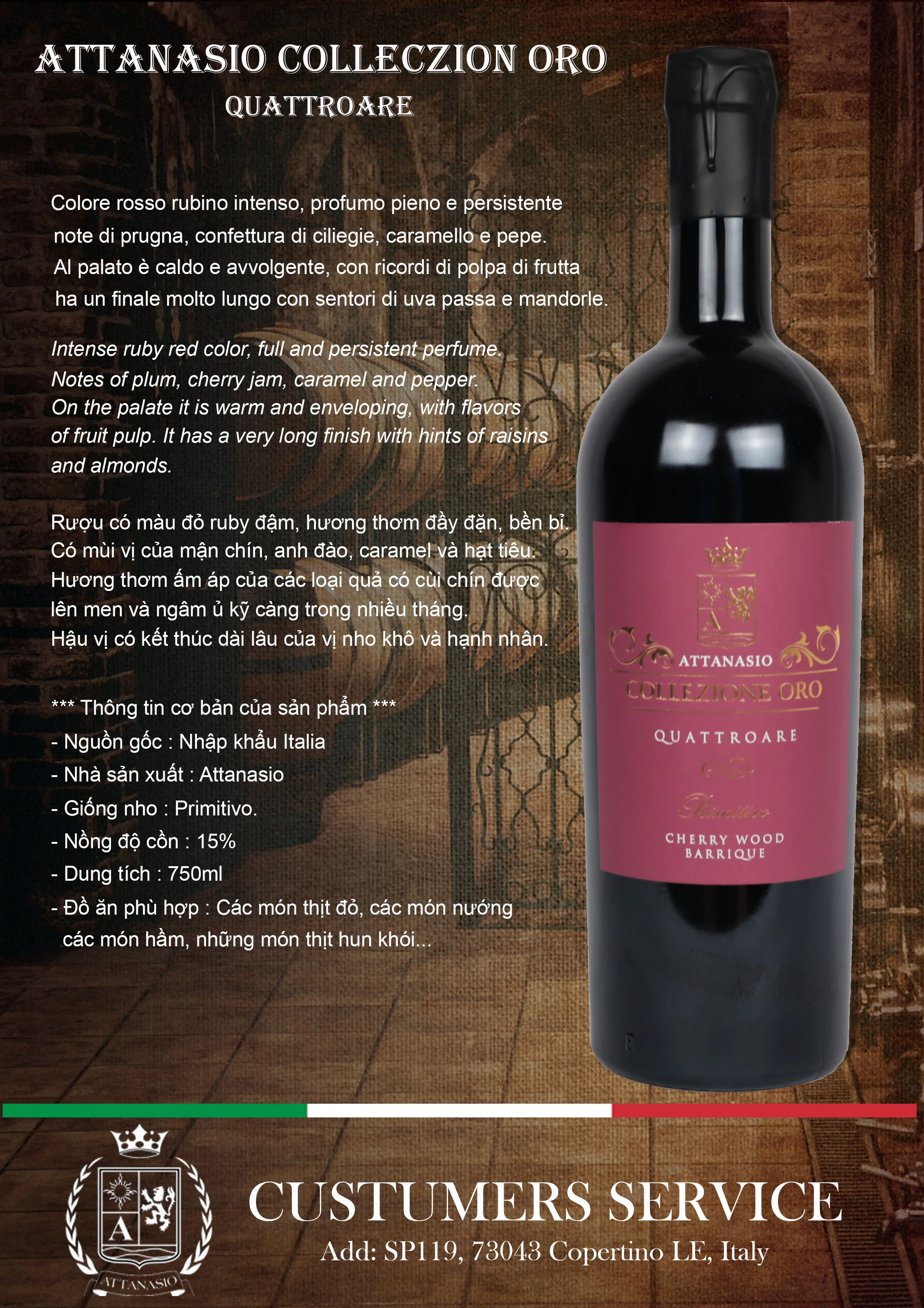 Примечания о обеденном столе с изображением сливы, срок годности, лучшие типы красного вина Attanasio Collection Zion Oro Series VA-Quattroare из Италии