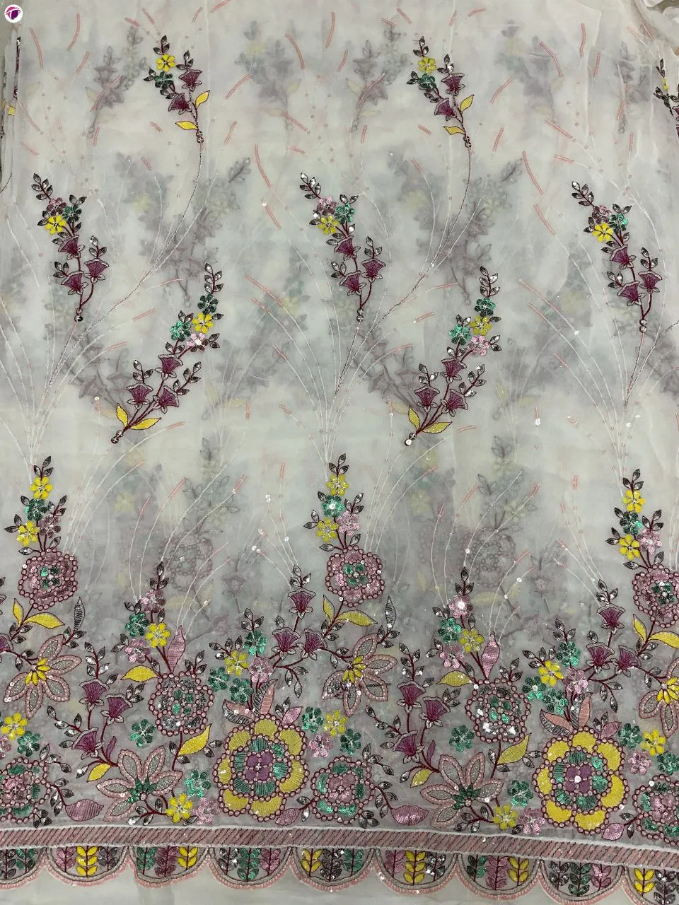 New Daman Designer Fancy Sherwani Embroidered Tread Work Georgette Fabric for Dresses and Other Clothing Pieces