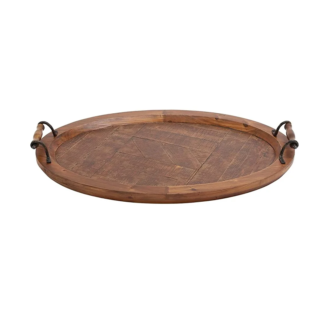 Round Shape Antique Finished Wooden Serving Tray Wholesale Manufacturer Handmade Mango Wood Round Serving Tray in Bulk
