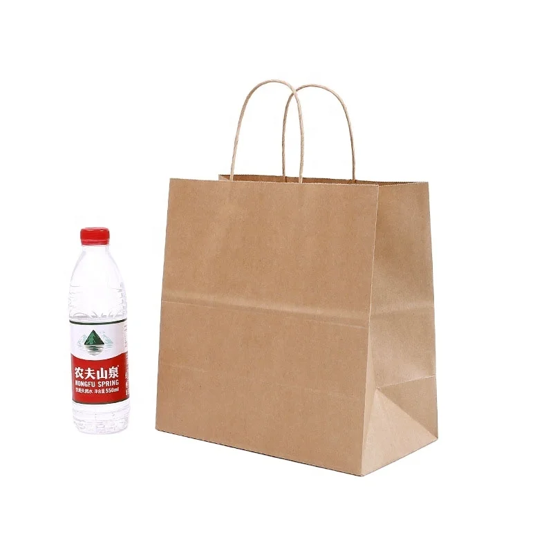wholesale customized you own logo bolsas de papel brown kraft paper bags with twisted flat handles from China supplier