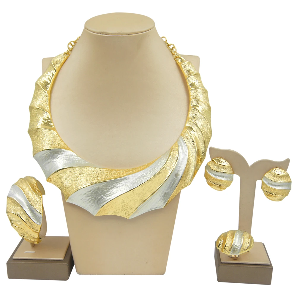 Zhuerrui Fashion Jewelry Set Oval Design Italy Brazil Gold Plated Necklace Bracelet Ring Earrings Women Gifts H00335