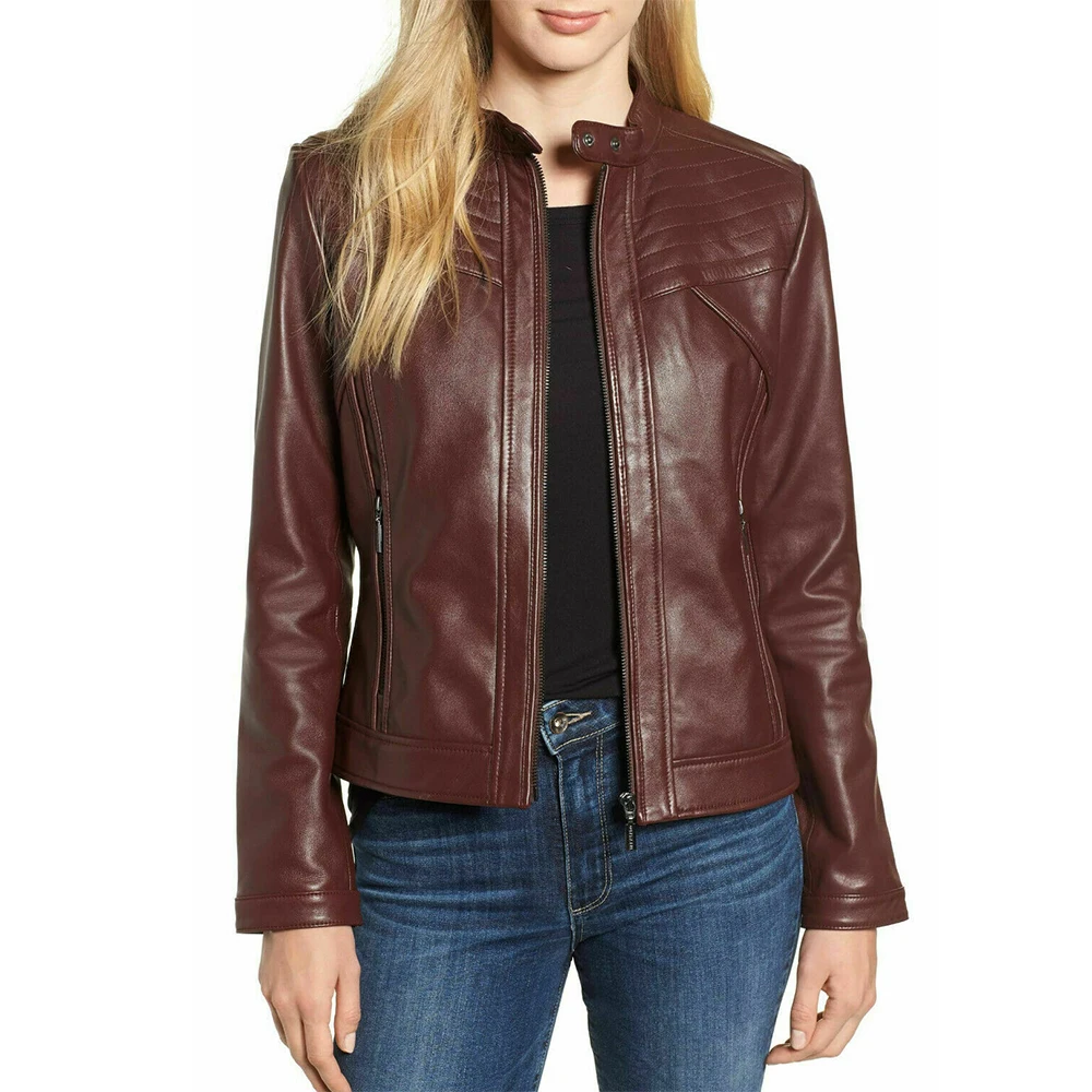 Top Selling Leather Jackets For Girls Long Sleeves Stand Collar Waterproof Biker Jackets made in Pakistan