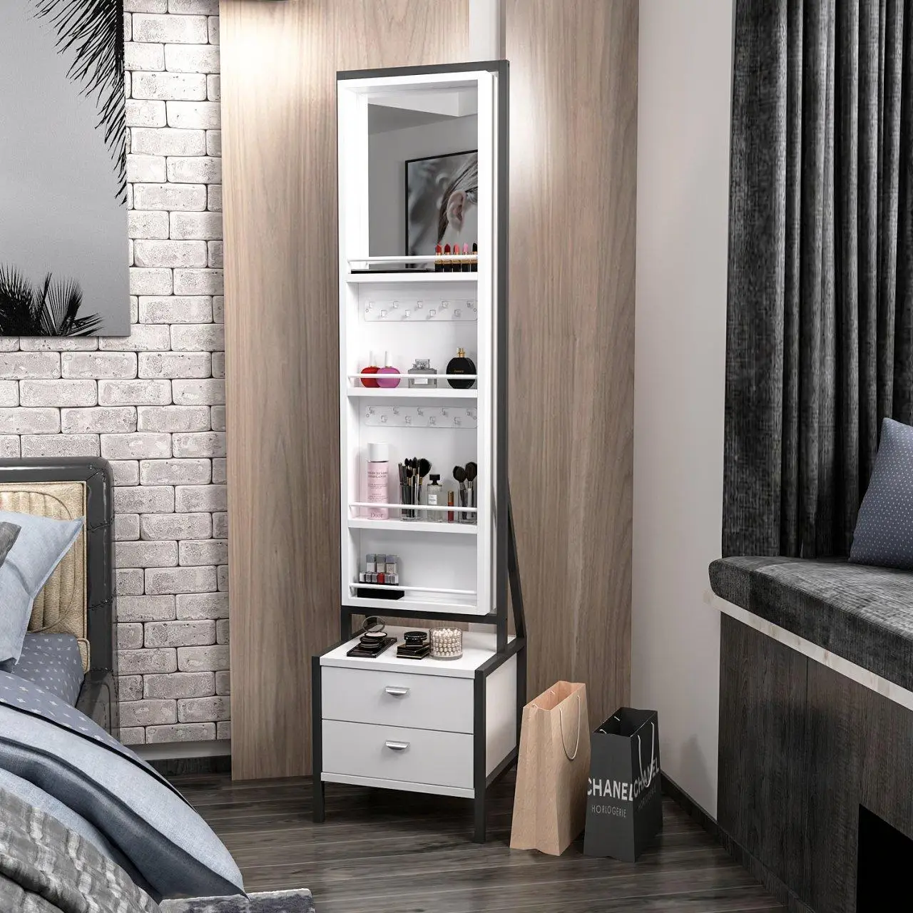 ELEGANTE MIRRORED JEWELRY CABINET - White European