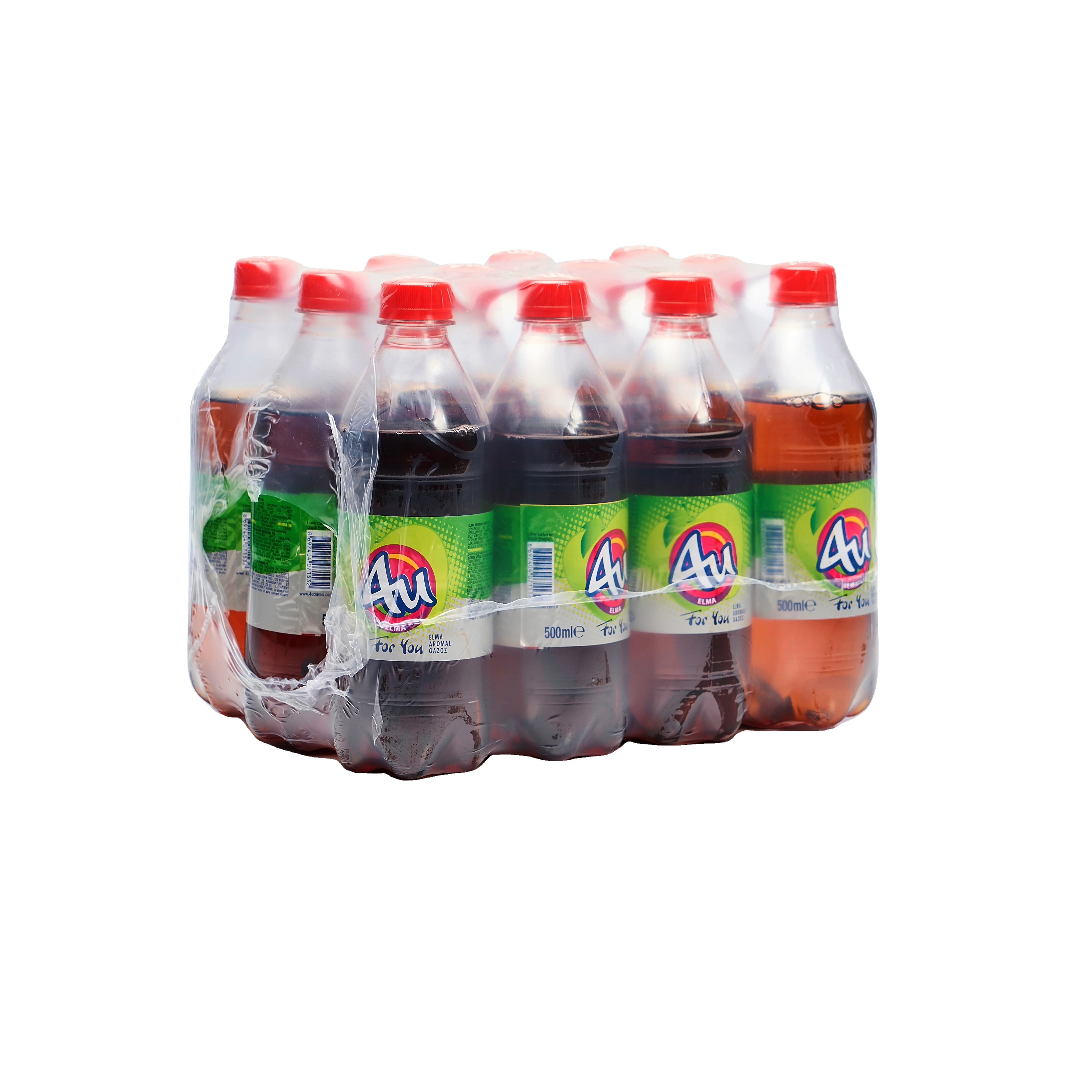 Apple Flavored Carbonated Soft Beverage 4U 500 ml Cold Non Alcoholic Halal Sparkling Beverage