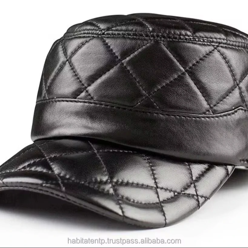Flat Top Hat Plaid Hat Warm Gennie Leather Made OEM ODM Services