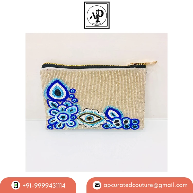 2023 Latest Arrival Festive Collection Multi-function Canvas Fabric and Beads Coin Purse Makeup Organizer for Bulk Buyers