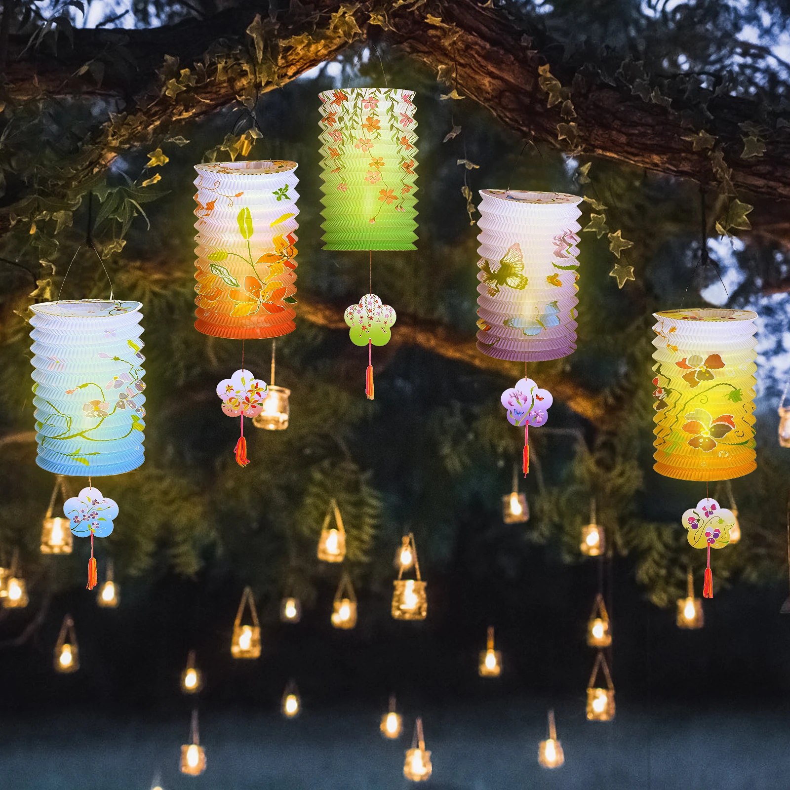 12pcs Chinese Paper Lanterns Multicolor Hanging Asian Flower Lanterns for Home Party Mid Autumn Festival Lantern