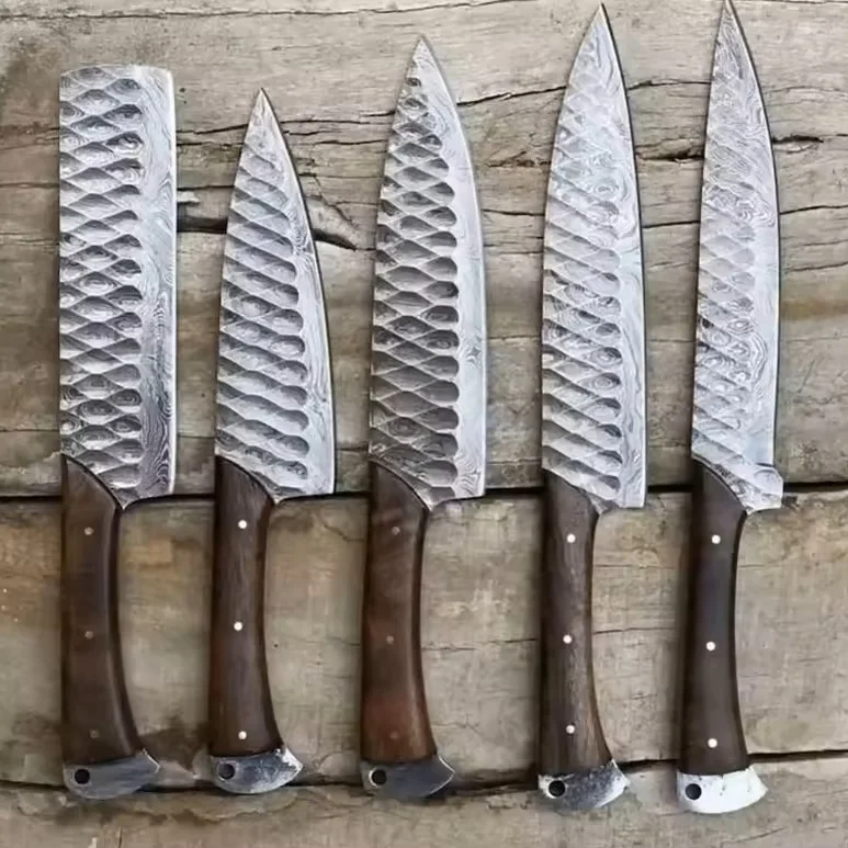 Hand Forged Steak Knife Damascus Stainless Steel Steak Knife Set Rose Wood Handle Steak Knives
