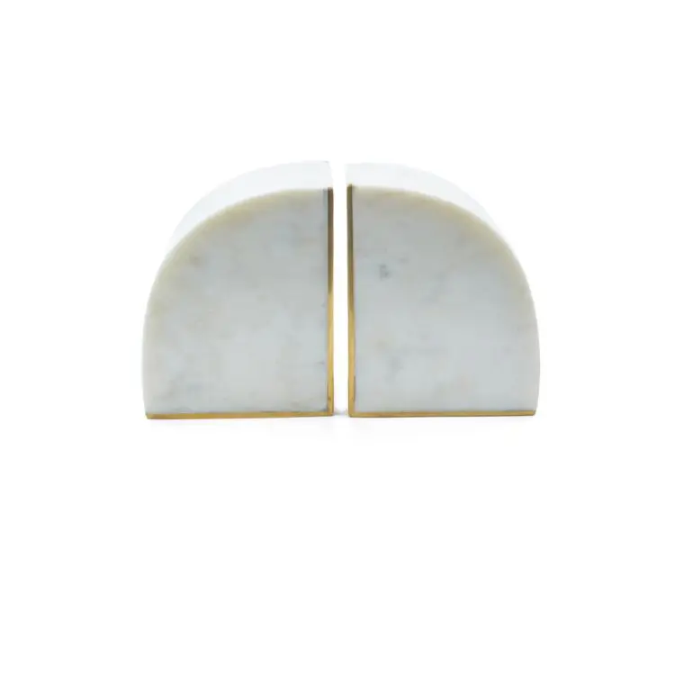 2024 Hot Selling Premium Quality White Marble Book Ends with Unique Brass Inlay Cute Modern Design for Enhanced Book Storage