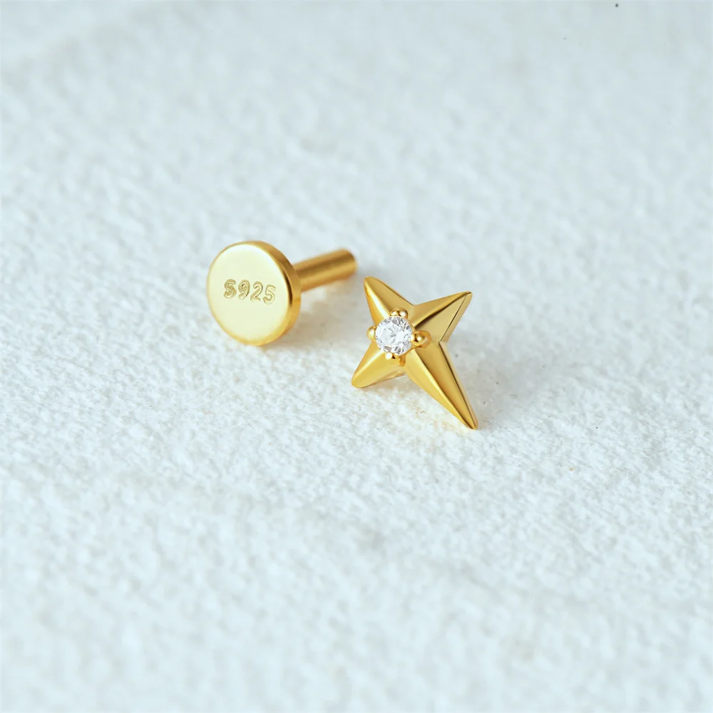 Fashion Jewelry  S925 Sterling Silver 18k Gold Plated Earring Korean Style Quadrangular Star Piercing Stud Earrings
