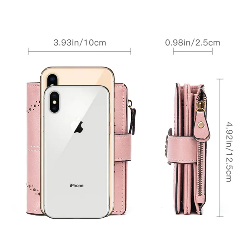 Amazon Hot Short Multifunctional Hollow Print Oil Wax Coin Purse Zipper Slim RFID Credit Card Holder With Lock Wallet For Women