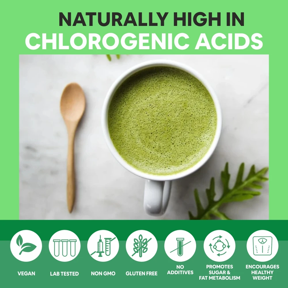 Green Coffee Beans Powder with High CGA & Low Caffeine boosts energy, metabolism &stamina, aids weight loss, controls stress