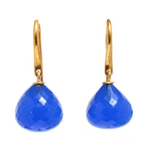Brass Earring Blue Chalcedony Attractive Gemstone Brass Earrings