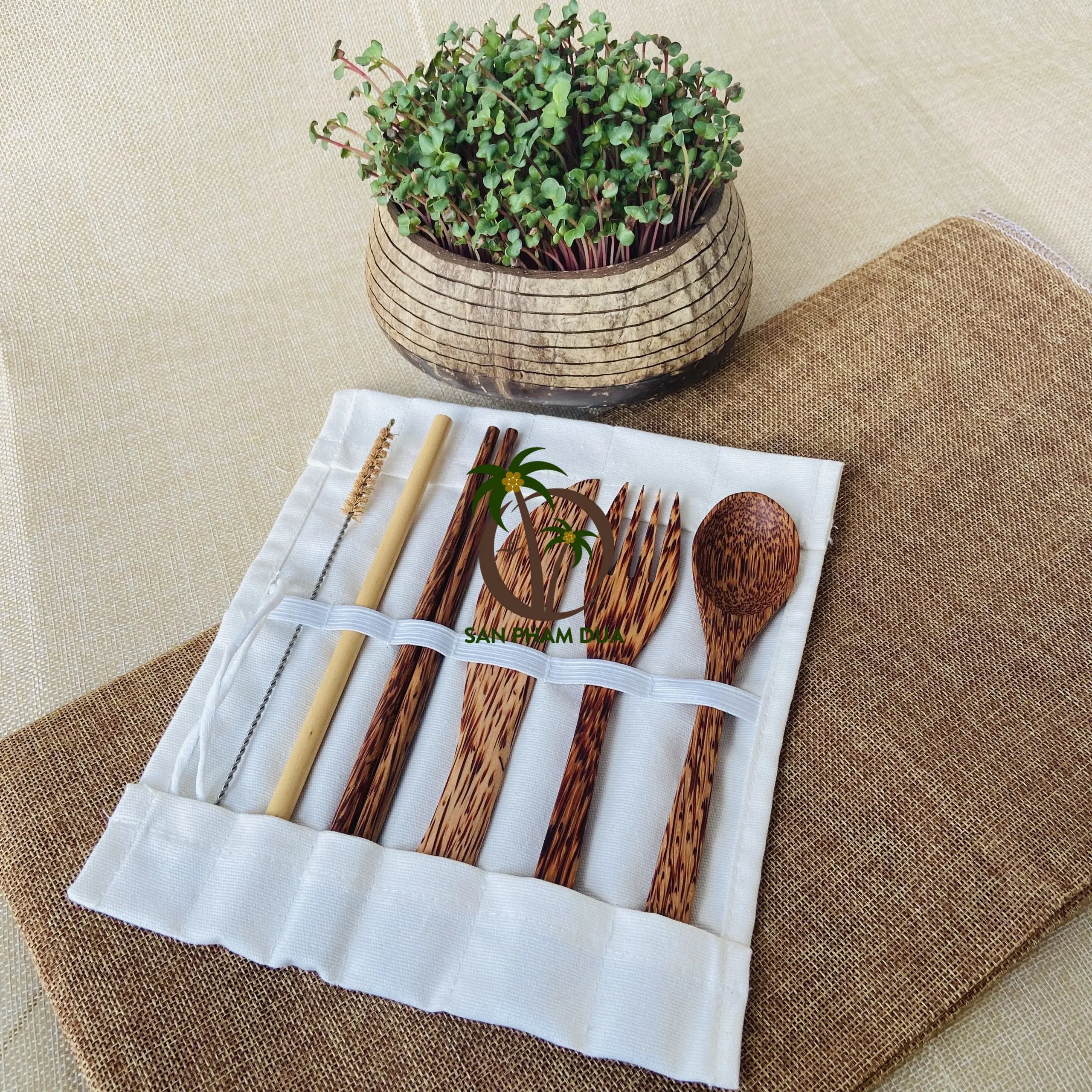 ORGANIC COCONUT WOODEN CUTLERY SET FORK AND SPOON SET  COCONUT KNIFE COCONUT CUTLERY SET ECO-FRIENDLY FROM VIETNAM
