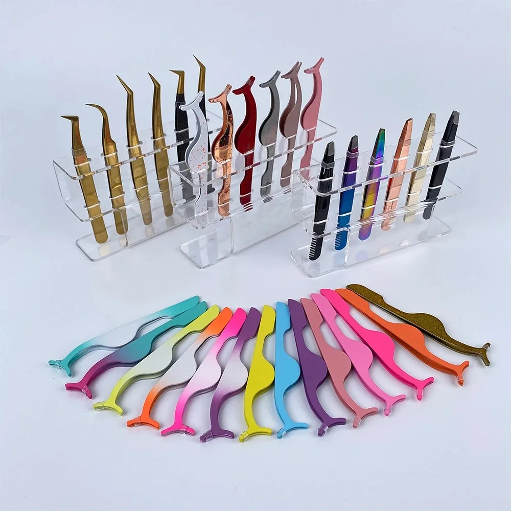 Pink Diamond Stainless Steel Eyelash Tweezers Grip Eyelashes Applicator Pinzette High Quality Volume Lashes Tweezers