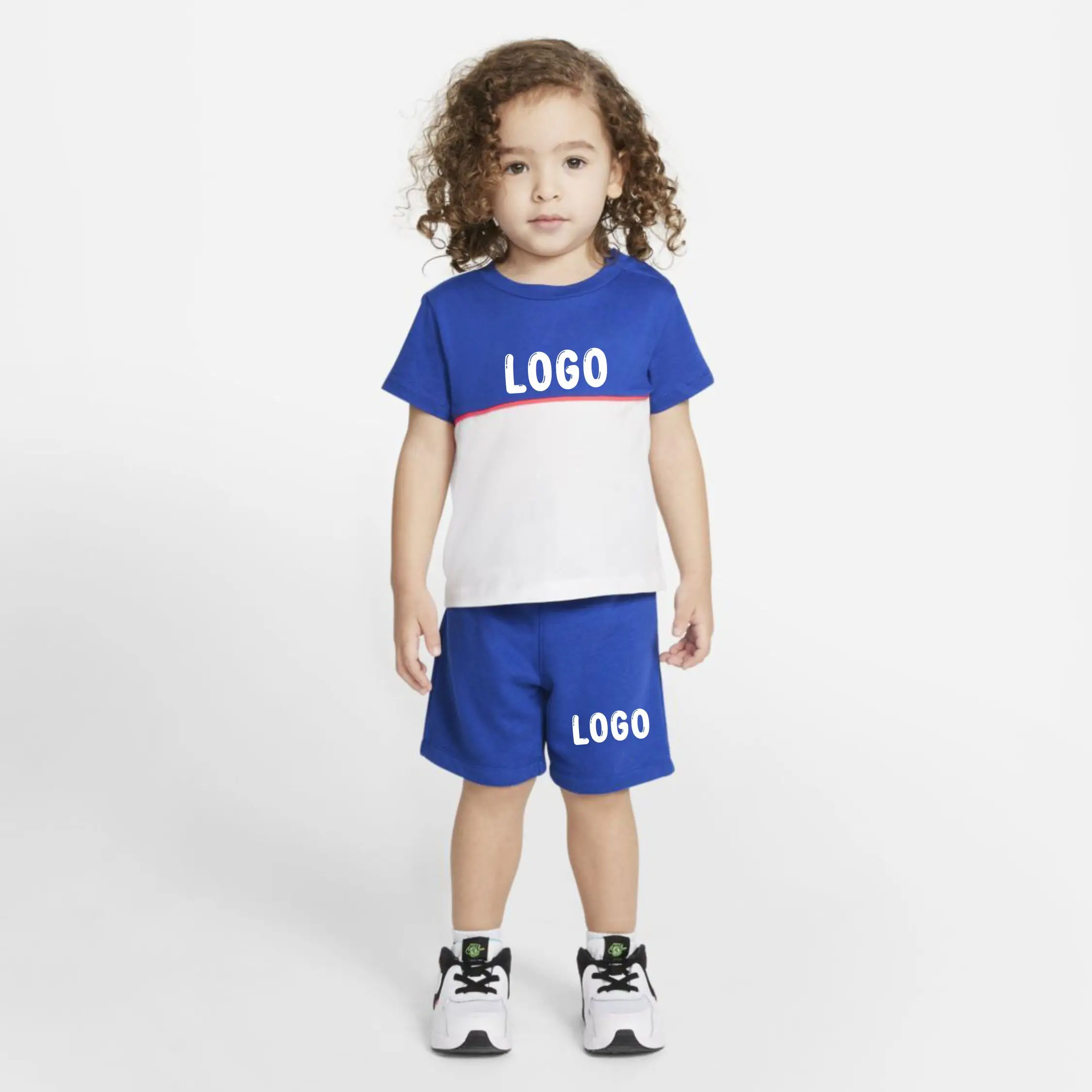 Plain 100% cotton custom logo printing boy sweatsuit set summer baby T shirt and shorts set kids clothing sets
