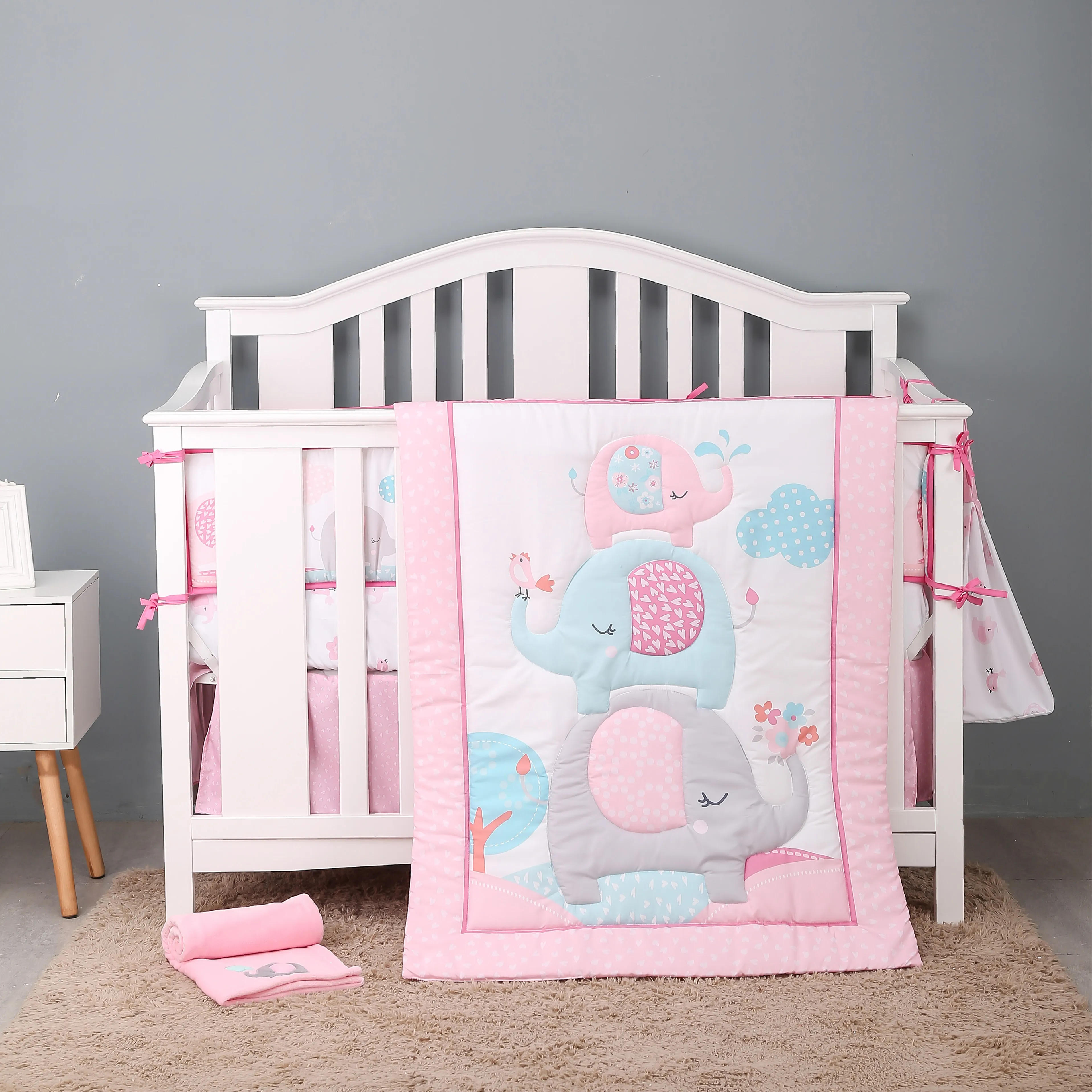 Colorland High quality Baby crib 100% cotton children bedding sets cartoon 3pcs bed sheet bed linen set baby crib bedding sets