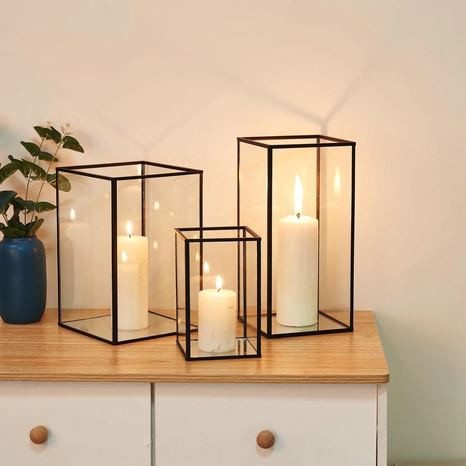 Metal Black Gold Candle Container Square Terrarium Succulent Plant Storage Light Luxury Display Box Metal Glass Candle Holder FL