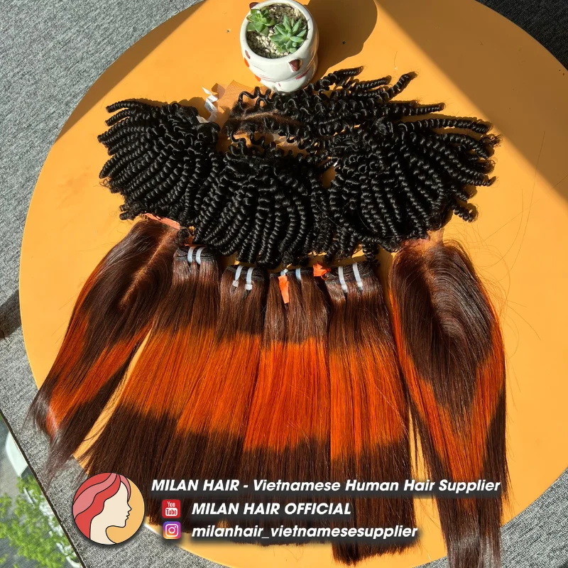 Wholesale Bone Straight 100% human hair Ombre Color hair Bundles Extensions Human