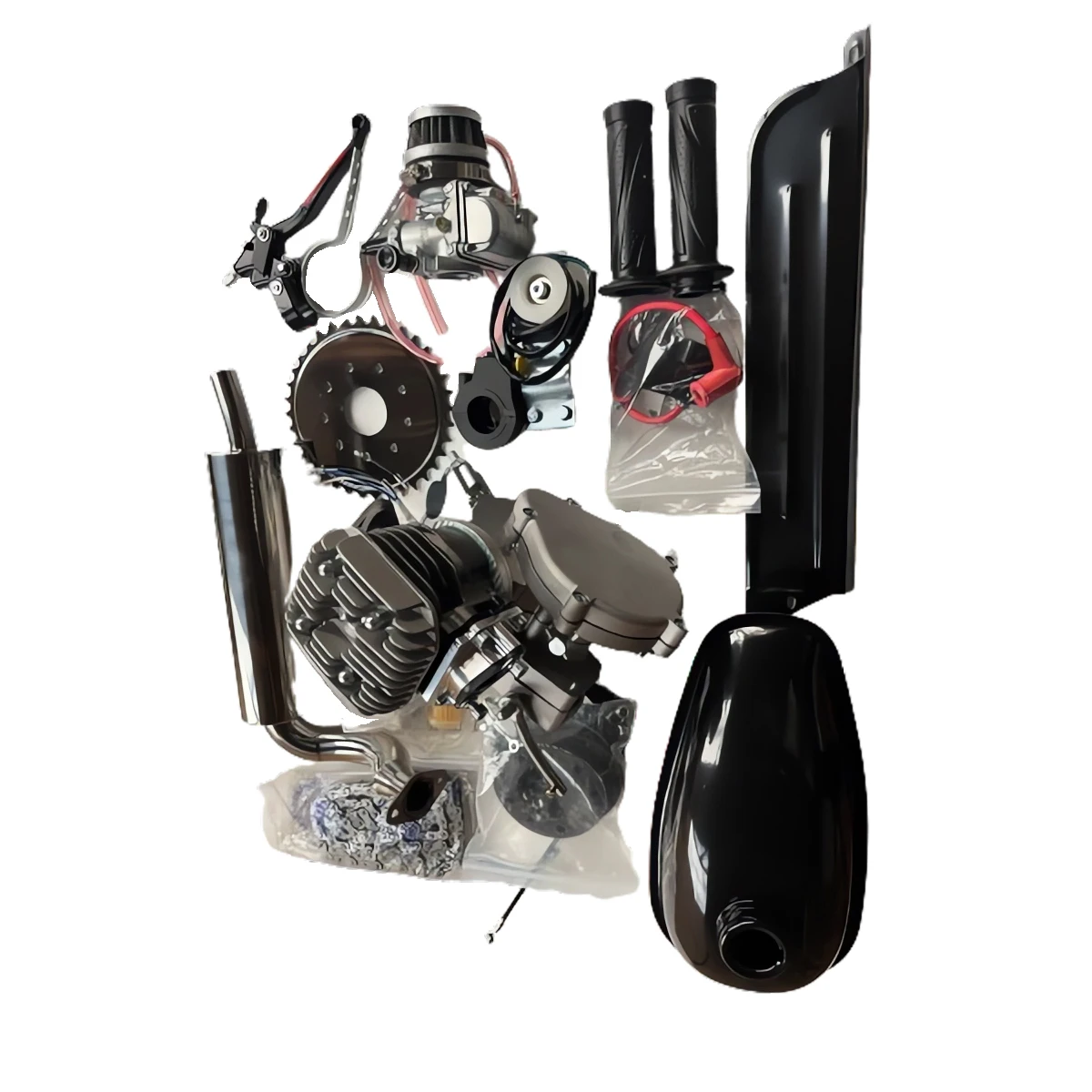 New Kick Start Silent Exhaust Pipe Air-cooling 2 Stroke Petrol Gasoline Bicycle Petrol Engine Kit Latin Market Flange Intake