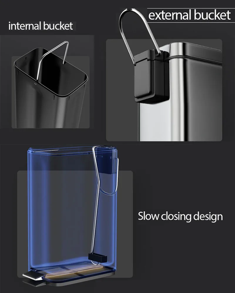 Stainless Steel Step Trash Can Garbage Bin for Kitchen