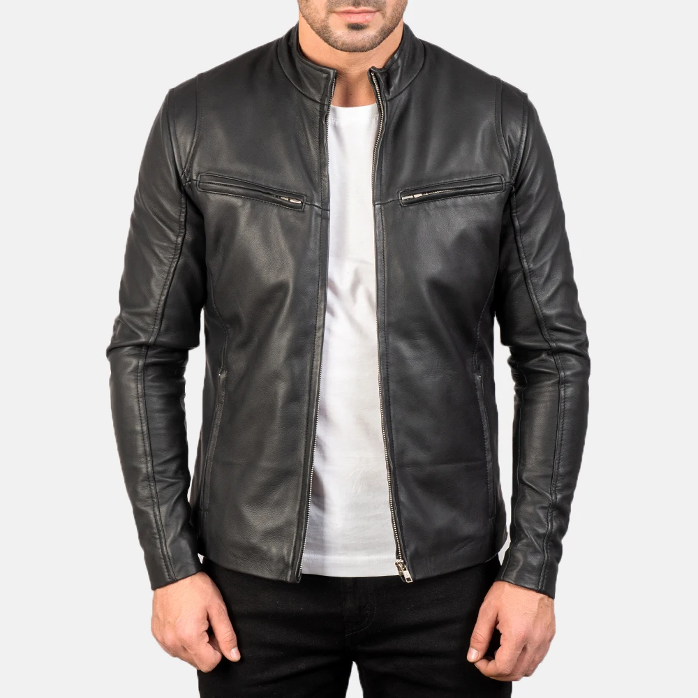 Real Leather Sheepskin Aniline Zipper Gatsby Distressed Brown Men Biker Jacket  Quilted Viscose Lining and Inside Outside Pocke
