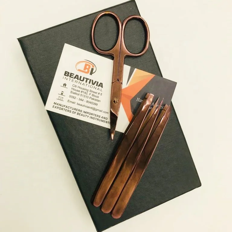 Rose Gold Plated Stainless Steel Eyebrow Tweezers Scissor Set Brow Shaping Tweezer Beauty Cosmetic Tools