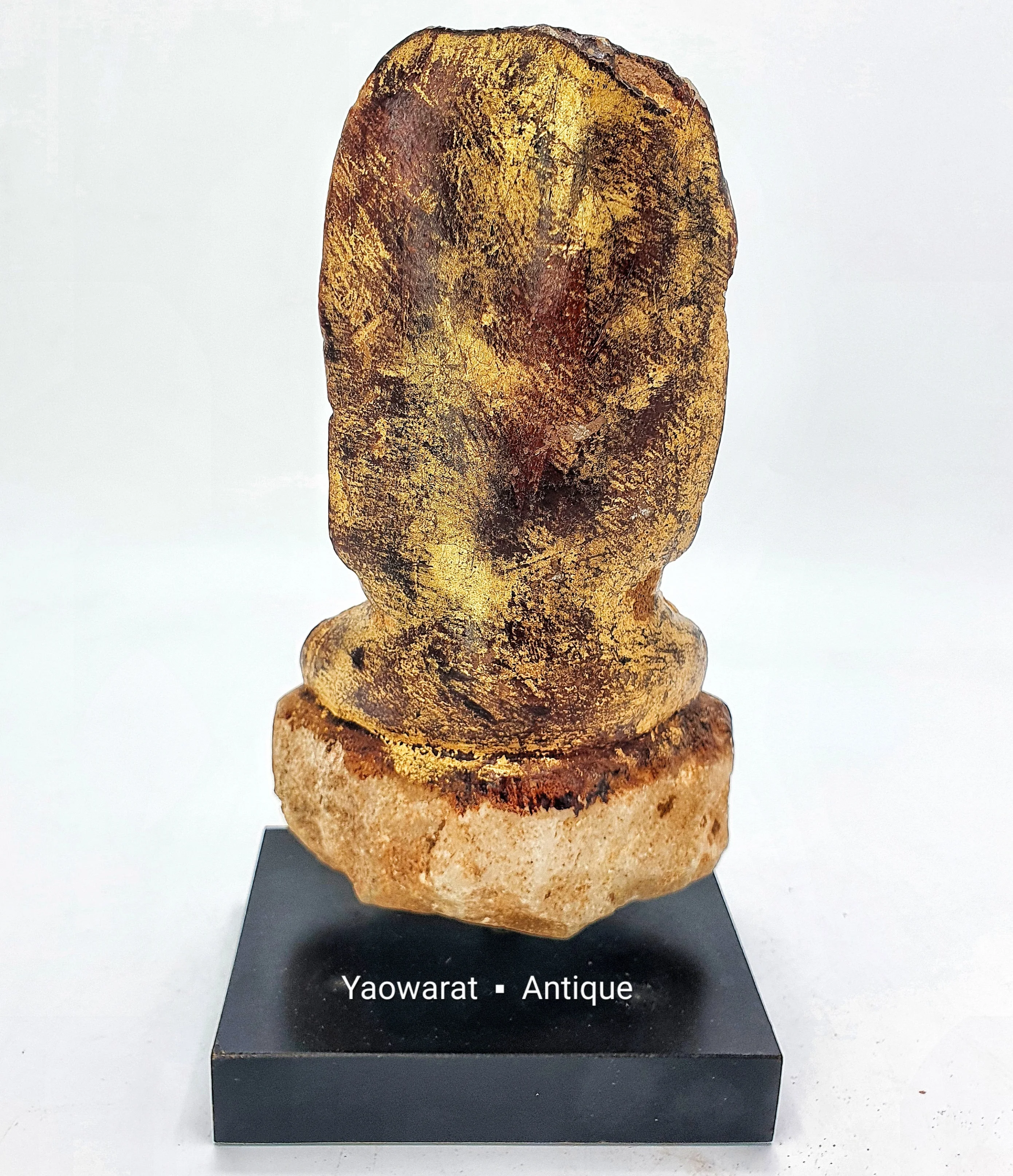 Antique Stone Carved Buddha Statue for Worship Covered with Lacquer Gilded The Attitude of Subduing Mara Home Decor