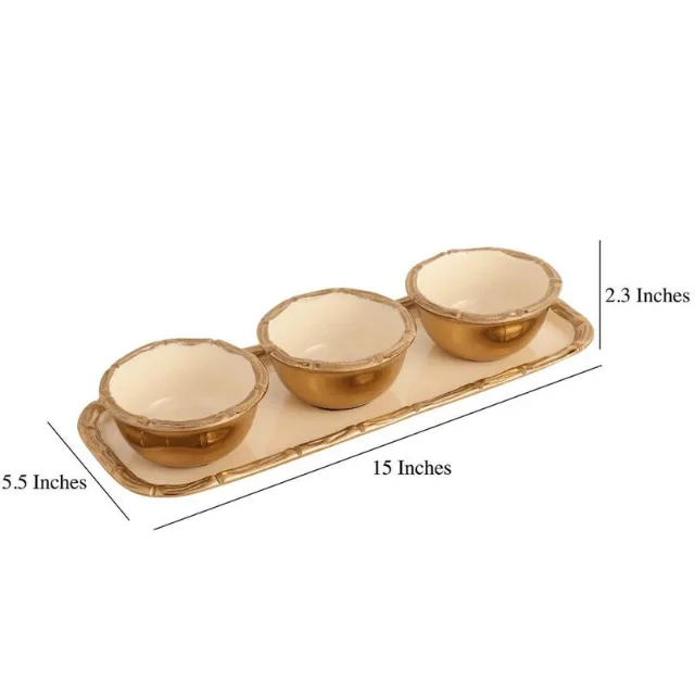 Alf Vine Tray Bowl Set in Ivory Enamel Gold