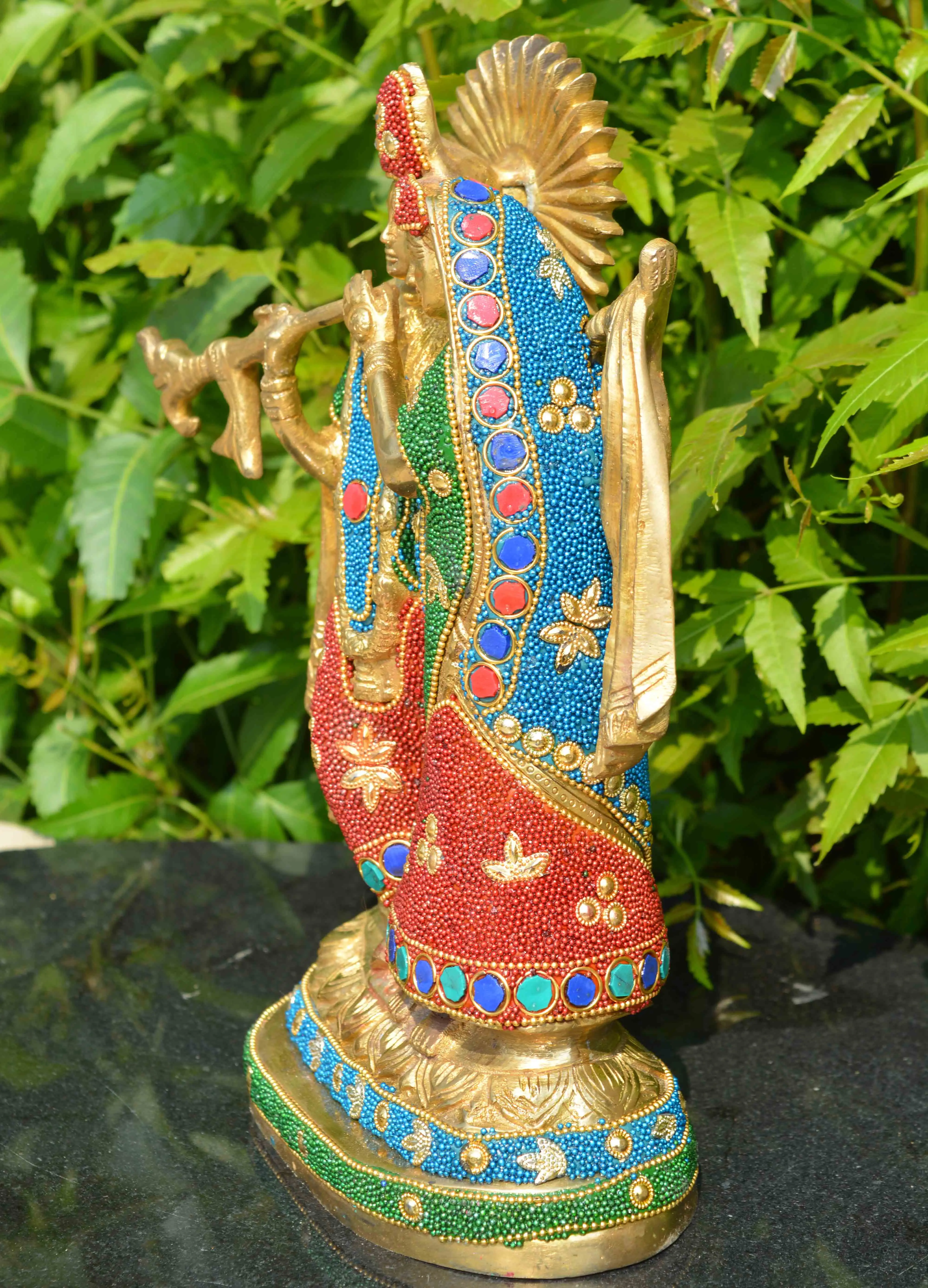 Латунная статуя radha krishna с каменной отделкой для украшения дома украшение храма латунный декоративный элемент