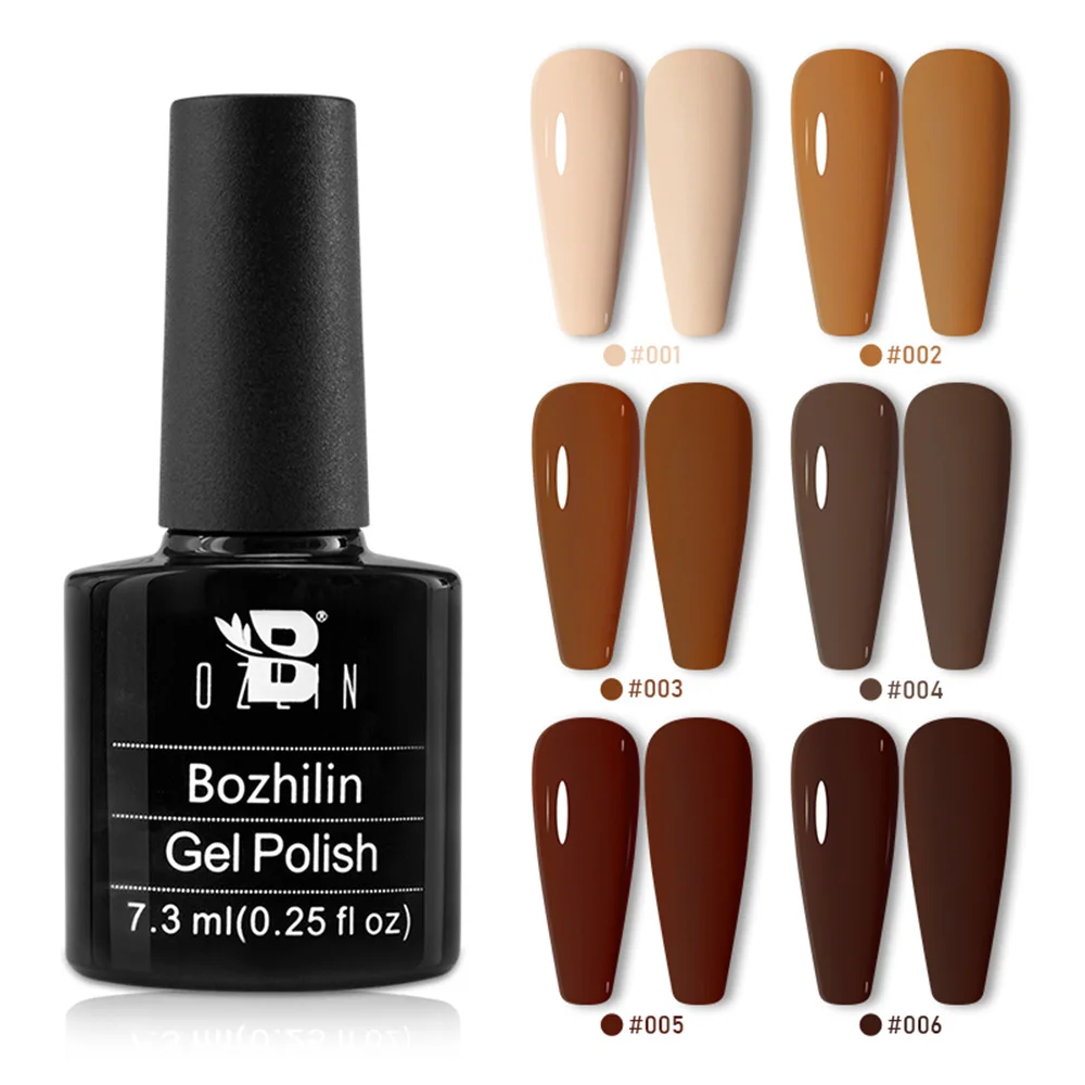 Private Label BOZLIN 12 Colors Coffee Series Non Toxic Soak Off UV Gel Nail Polish for Nail Salon