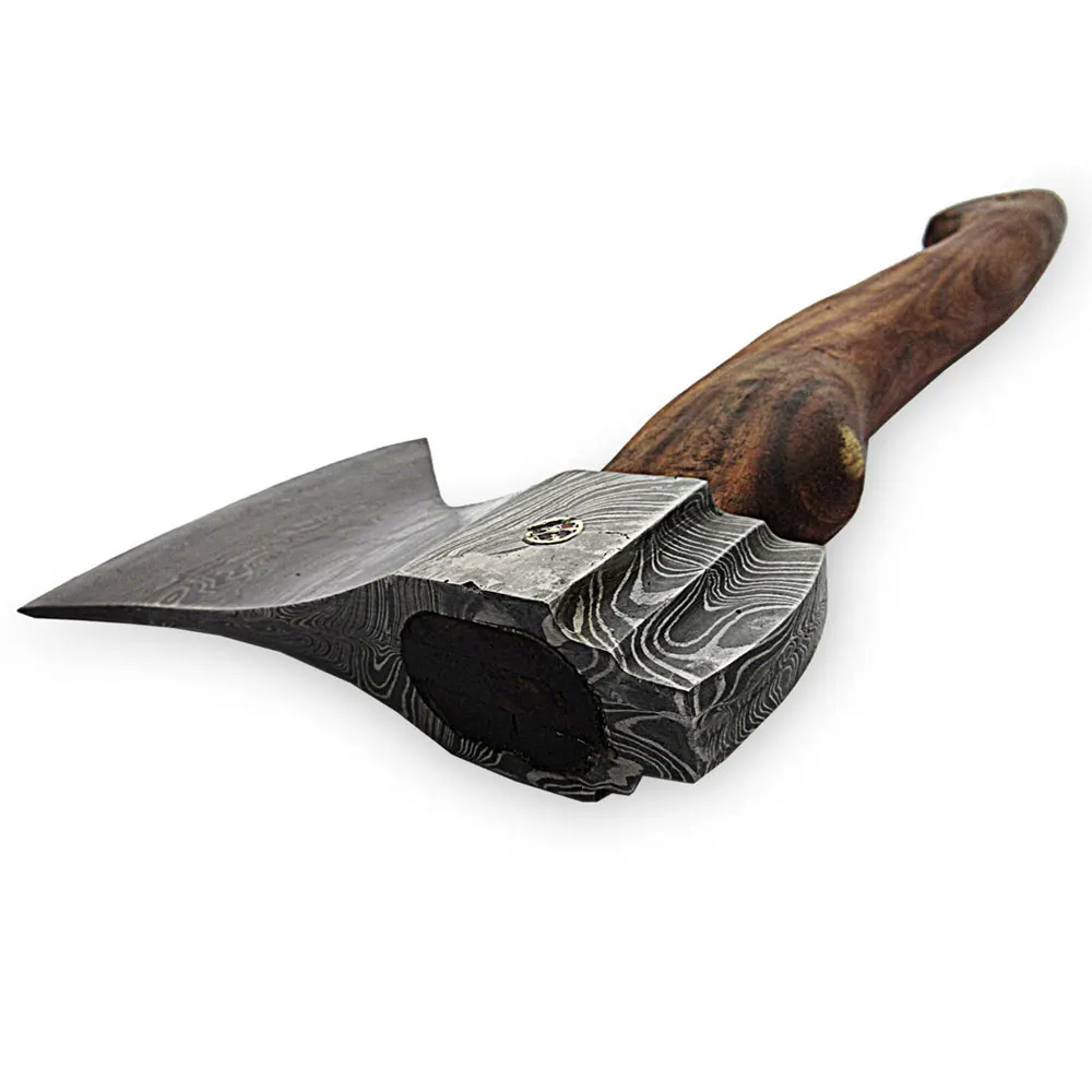 Professional Damascus Axe Custom Handmade Damascus Steel Axe Rose wood Handle and Leather Sheath