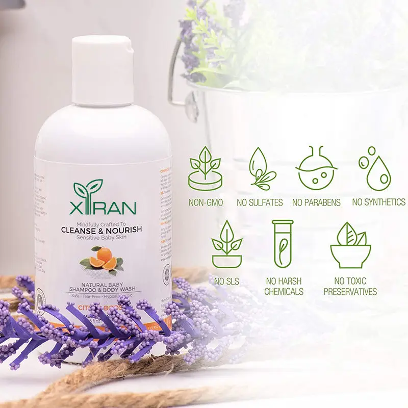 Factory Supply 100% Organic Nourishes Orange Peel Oil Shampoo For Kids Aloe Vera Cleanse Nourish Baby Shampoo and Body Wash