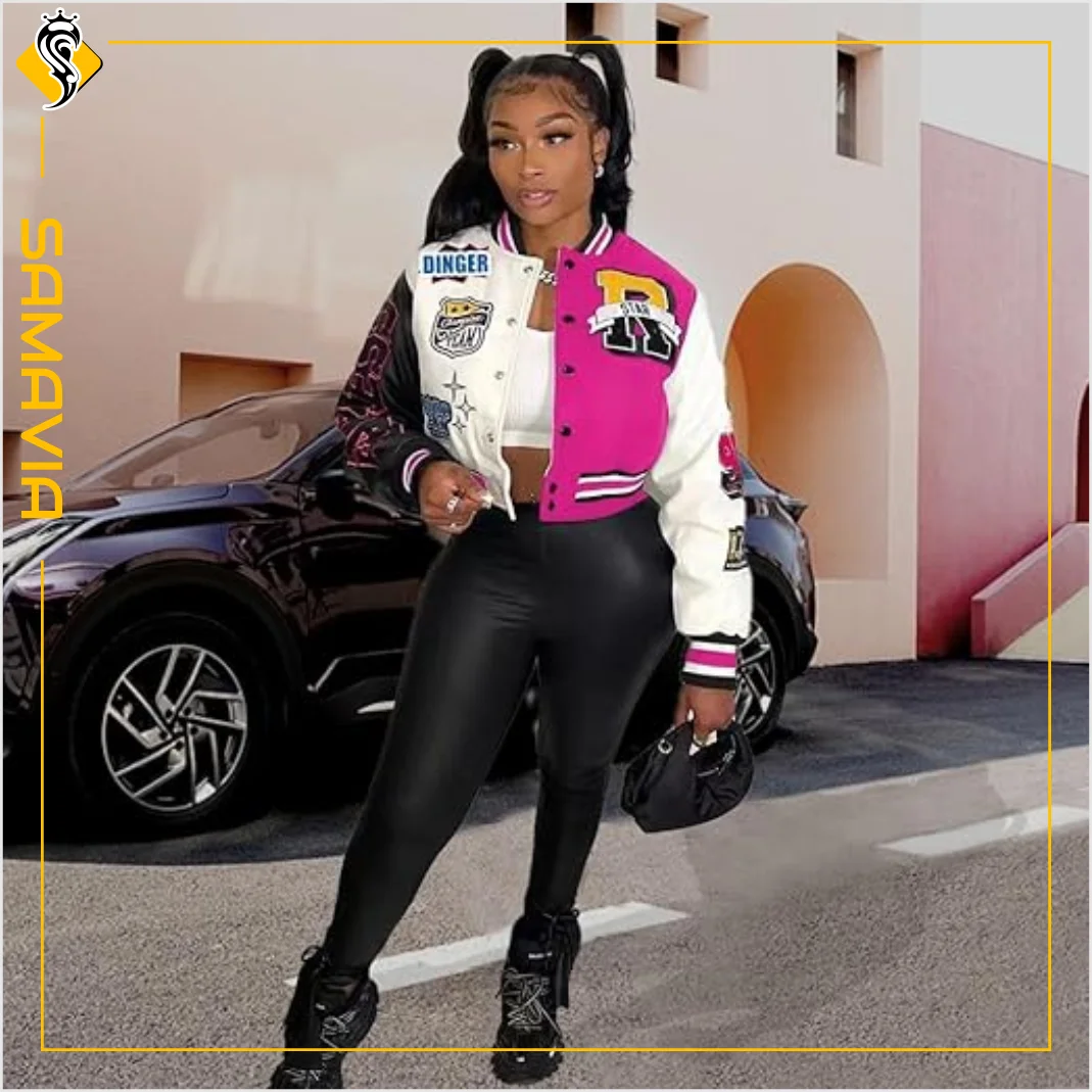 SAMAVIA Industry Personalized College Varsity Jacket | Custom Wool Leather Bomber Jackets for Women Breathable