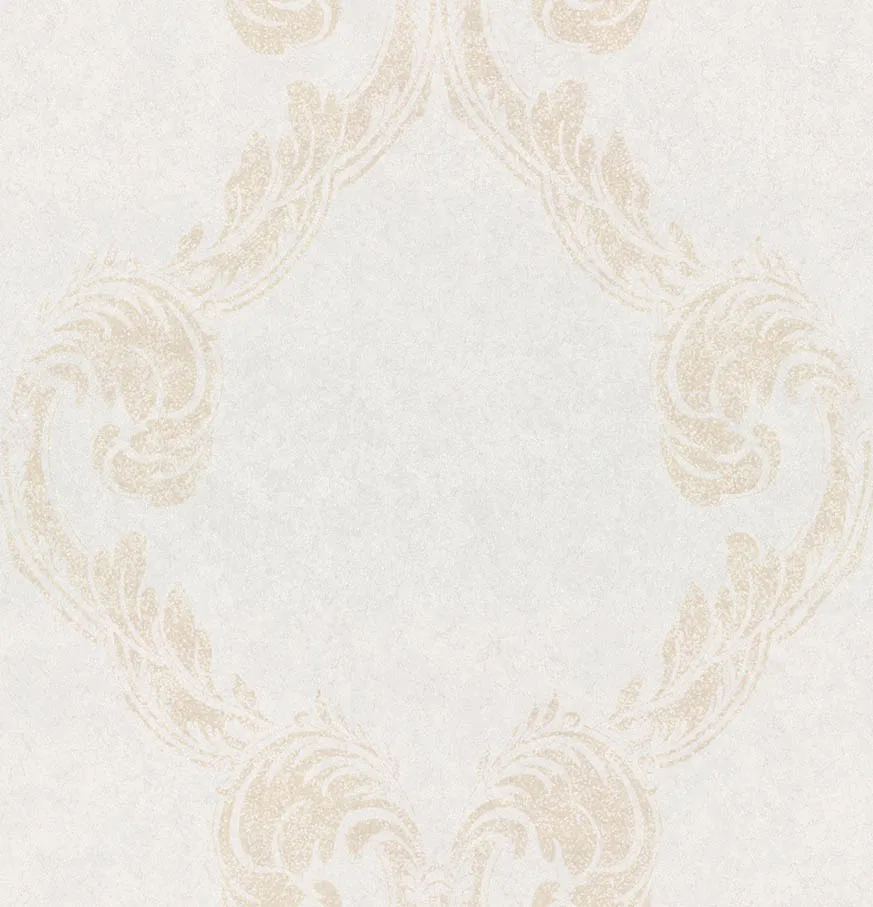 Large white and black damask-patterned durable wallpaper made in Japan creates a rich atmosphere.