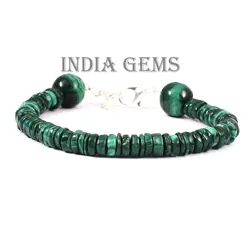 Natural Malachite Bracelet Beaded Gemstone Washer 925 Silver Jewelry Bracelet Malachite Healing Stone Adjustable Bracelets Gift