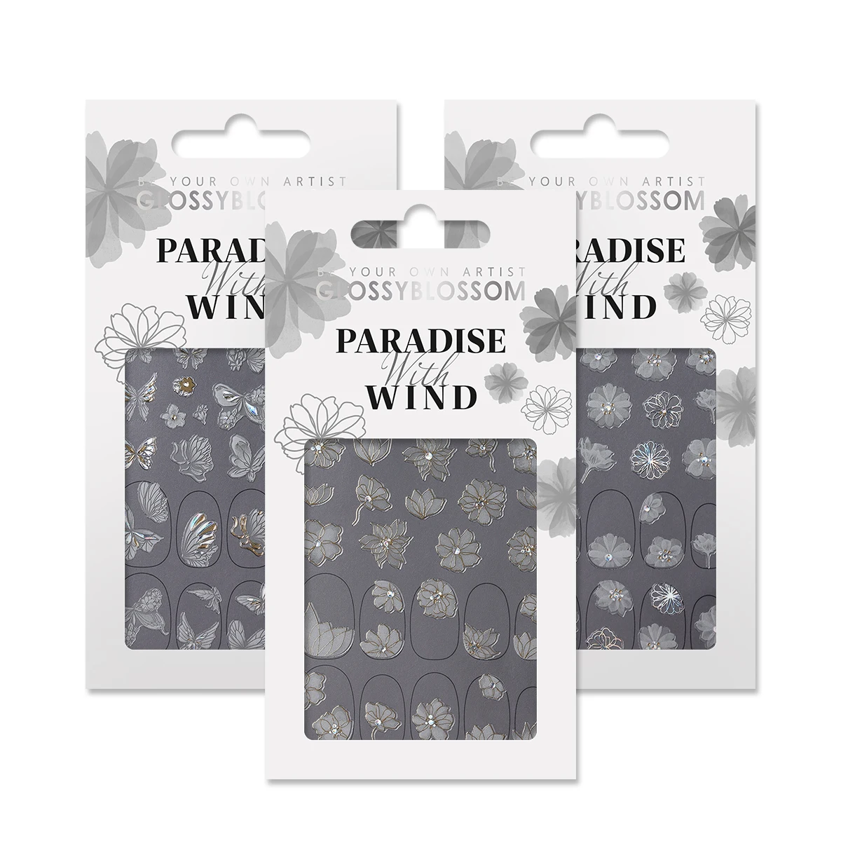 ShineB PARADISE с ветром наклейки для ногтей белые цветочные бабочки золотой голограммой дизайн Корея oem