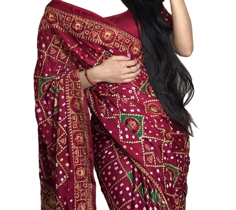 New Latest Bandhj  Pure Work Patola Pure  Gajji Soft  Silk  Ajrakh Lagdi Patta Heavy Saree With Fancy Blouse Pieces