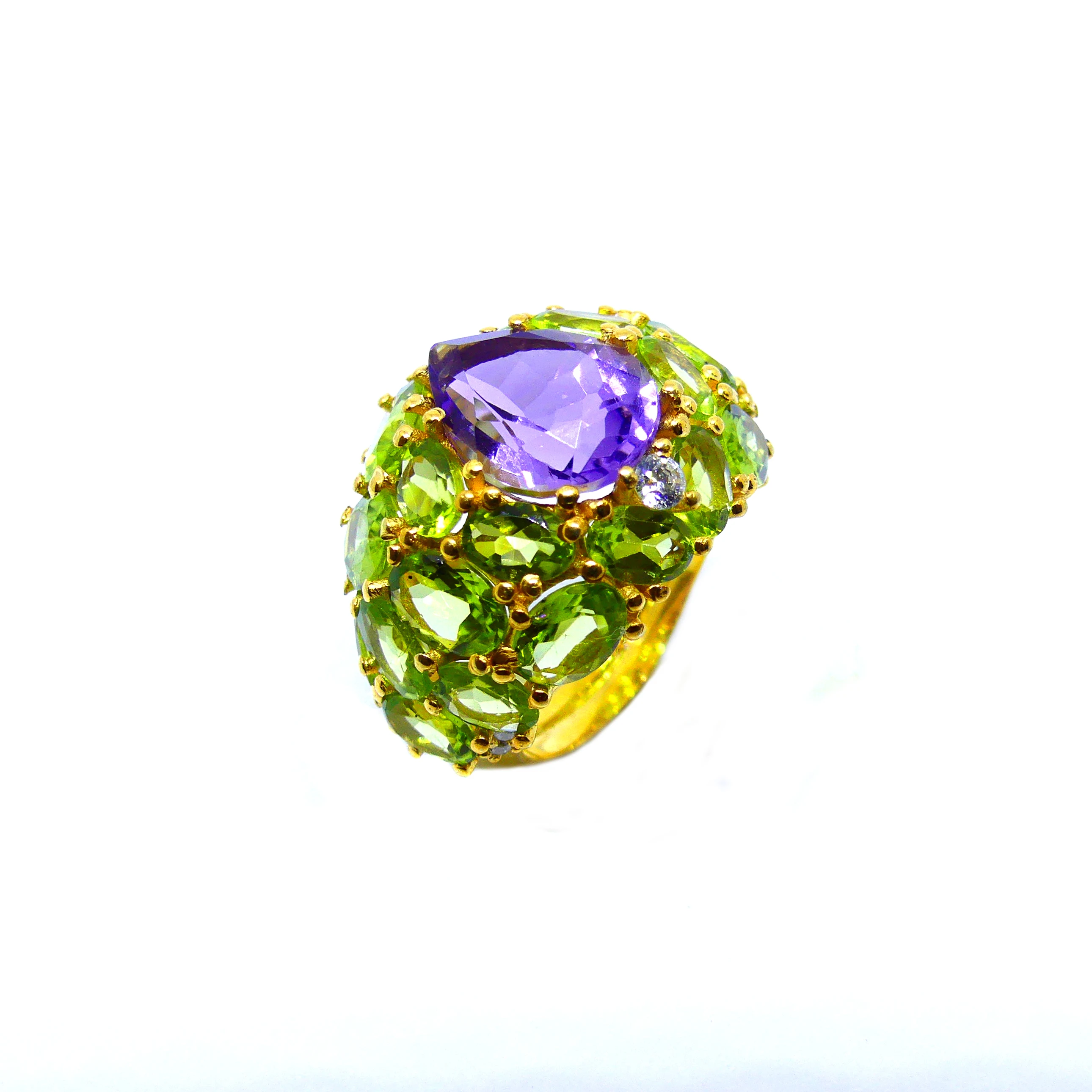 Gold Plated 925 Sterling Silver Fashionable Trendy Cocktail Amethyst Gemstone Ring