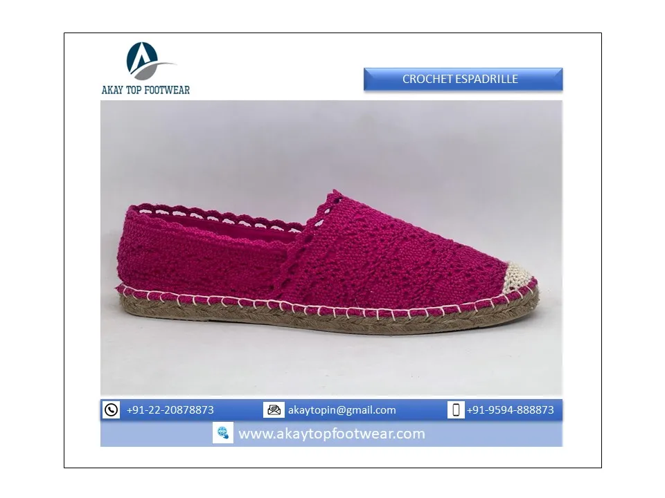 Fashion trend comfortable crochet lace espadrille Unique Light Weighted Breathable Assured Quality 100% Natural Crochet Fabric