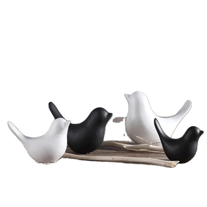 Hot Selling Creative Resin Four Birds Figurine On Branch Home Decorative Objects Birds Set Of 4
